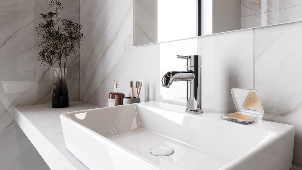 Stainless,Steel,Kitchen,Faucet,,Bathroom,Faucet,,Indoor,Bathroom,Scene,,Marble